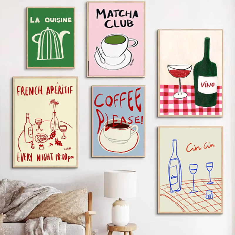 Coffee Tea Drawing - Gambar Warna-warni Seni Abstrak Makanan Poster