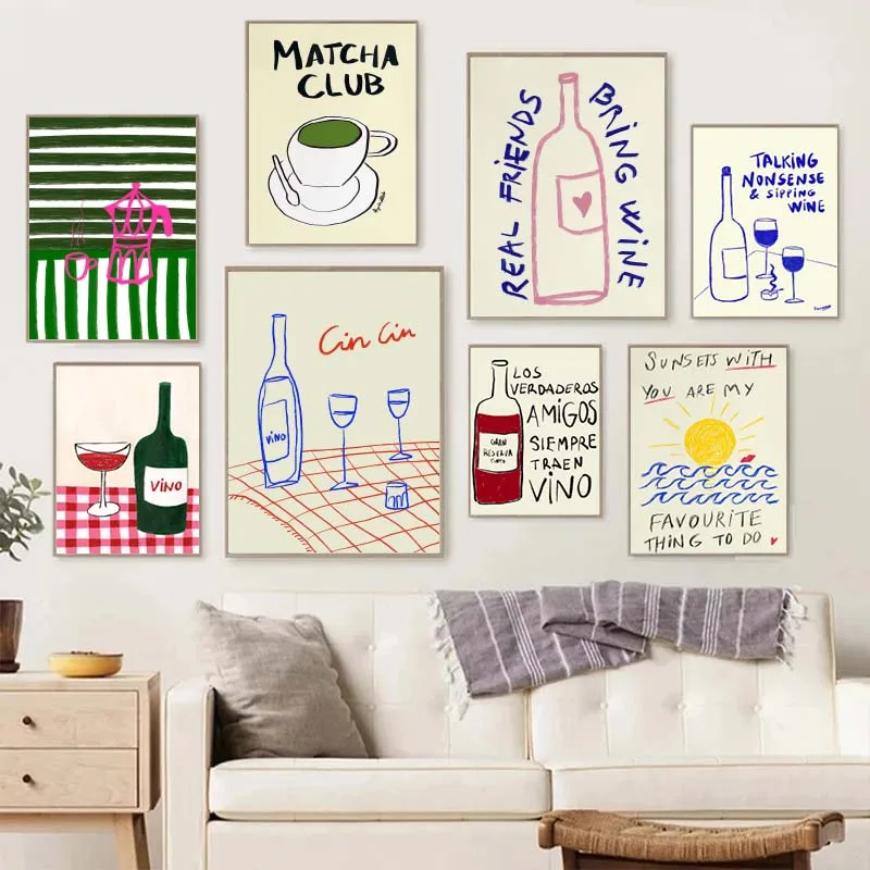 Coffee Tea Drawing - Lukisan Warna-warni Seni Abstrak Poster Makanan