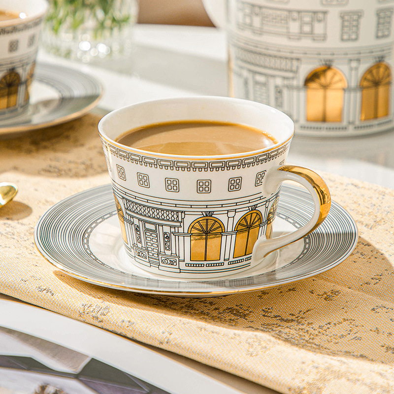 Coffee Tea Set Up - Cangkir arsitektur dan piring kopi Mug