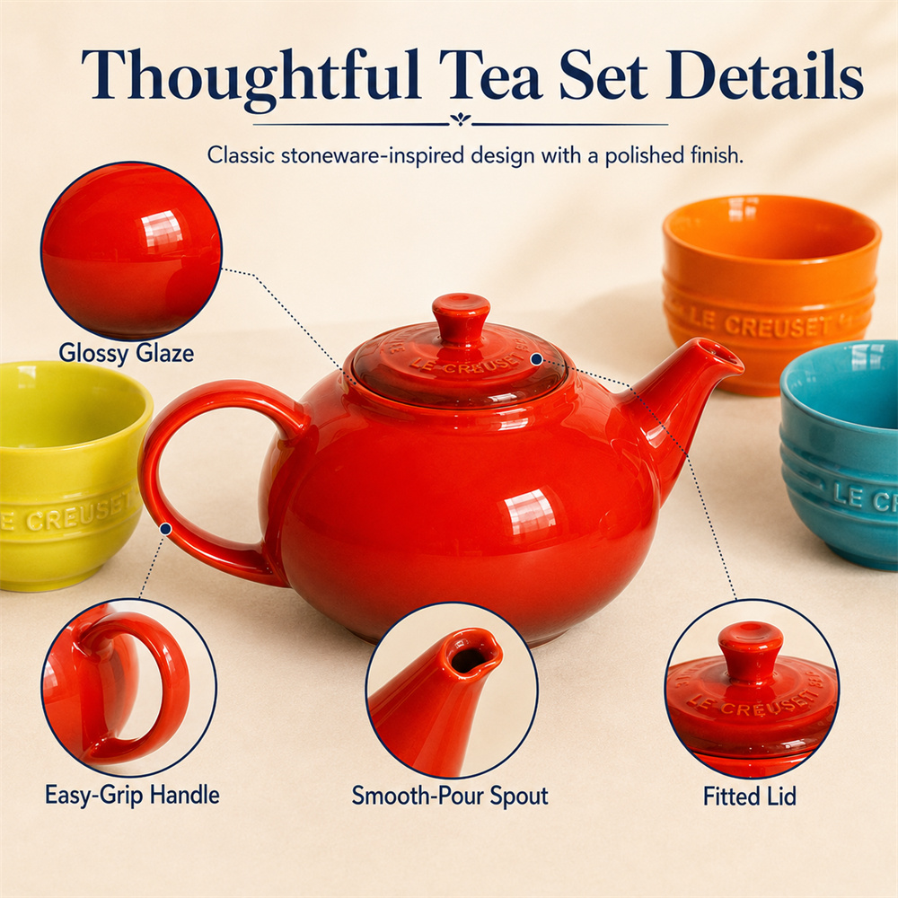 5 Set Le Creuset Teapot Stonew - Coffee Tea Set Up ulasan dan harga